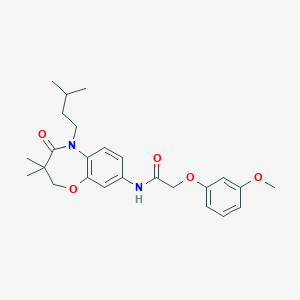 molecular formula C25H32N2O5 B2830983 N-(5-isopentyl-3,3-dimethyl-4-oxo-2,3,4,5-tetrahydrobenzo[b][1,4]oxazepin-8-yl)-2-(3-methoxyphenoxy)acetamide CAS No. 921586-09-6