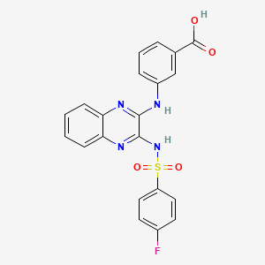 molecular formula C21H15FN4O4S B2830992 3-[[3-[(4-fluorophenyl)sulfonylamino]quinoxalin-2-yl]amino]benzoic Acid CAS No. 568543-85-1