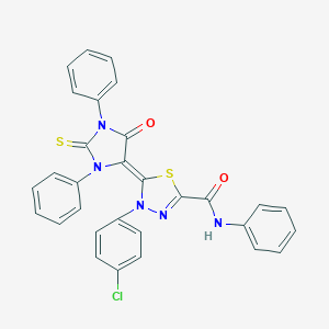 4-(4-chlorophenyl)-5-(5-oxo-1,3-diphenyl-2-thioxo-4-imidazolidinylidene)-N-phenyl-4,5-dihydro-1,3,4-thiadiazole-2-carboxamide