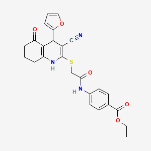 molecular formula C25H23N3O5S B2831005 Ethyl 4-[({[3-cyano-4-(furan-2-yl)-5-hydroxy-4,6,7,8-tetrahydroquinolin-2-yl]sulfanyl}acetyl)amino]benzoate CAS No. 799781-53-6