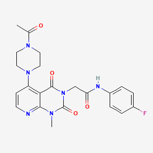 molecular formula C22H23FN6O4 B2831018 2-(5-(4-acetylpiperazin-1-yl)-1-methyl-2,4-dioxo-1,2-dihydropyrido[2,3-d]pyrimidin-3(4H)-yl)-N-(4-fluorophenyl)acetamide CAS No. 1021026-14-1