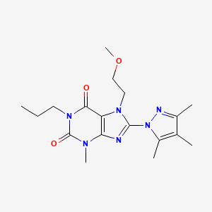 molecular formula C18H26N6O3 B2831023 7-(2-methoxyethyl)-3-methyl-1-propyl-8-(3,4,5-trimethyl-1H-pyrazol-1-yl)-1H-purine-2,6(3H,7H)-dione CAS No. 1014051-99-0