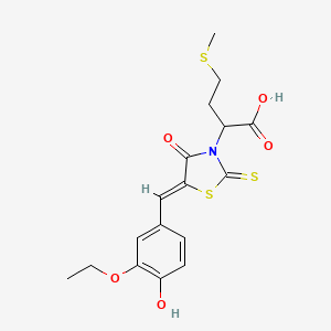 molecular formula C17H19NO5S3 B2831034 (Z)-2-(5-(3-ethoxy-4-hydroxybenzylidene)-4-oxo-2-thioxothiazolidin-3-yl)-4-(methylthio)butanoic acid CAS No. 300826-84-0