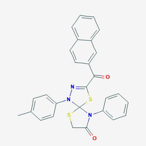 molecular formula C28H21N3O2S2 B283105 1-(4-Methylphenyl)-3-(2-naphthoyl)-9-phenyl-4,6-dithia-1,2,9-triazaspiro[4.4]non-2-en-8-one 
