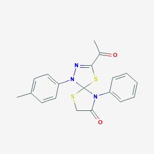 molecular formula C19H17N3O2S2 B283106 3-Acetyl-1-(4-methylphenyl)-9-phenyl-4,6-dithia-1,2,9-triazaspiro[4.4]non-2-en-8-one 