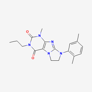 molecular formula C19H23N5O2 B2831061 8-(2,5-Dimethylphenyl)-1-methyl-3-propyl-1,3,5-trihydroimidazolidino[1,2-h]pur ine-2,4-dione CAS No. 919032-49-8