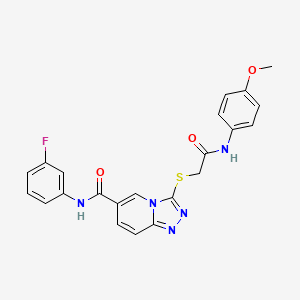 molecular formula C22H18FN5O3S B2831064 N-(3-fluorophenyl)-3-({[(4-methoxyphenyl)carbamoyl]methyl}sulfanyl)-[1,2,4]triazolo[4,3-a]pyridine-6-carboxamide CAS No. 1112398-58-9