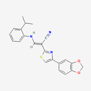 molecular formula C22H19N3O2S B2831068 (E)-2-(4-(苯并[d][1,3]二氧杂环戊-5-基)噻唑-2-基)-3-((2-异丙基苯基)氨基)丙烯腈 CAS No. 374090-75-2