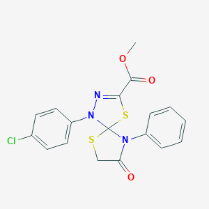 molecular formula C18H14ClN3O3S2 B283108 Methyl 1-(4-chlorophenyl)-8-oxo-9-phenyl-4,6-dithia-1,2,9-triazaspiro[4.4]non-2-ene-3-carboxylate 