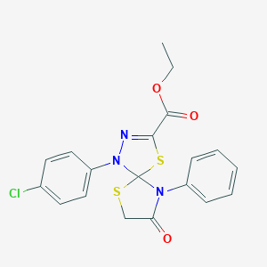 molecular formula C19H16ClN3O3S2 B283109 Ethyl 1-(4-chlorophenyl)-8-oxo-9-phenyl-4,6-dithia-1,2,9-triazaspiro[4.4]non-2-ene-3-carboxylate 