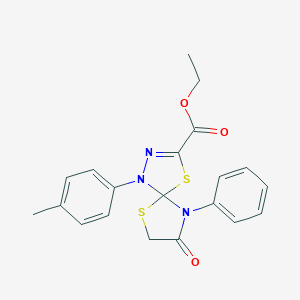 molecular formula C20H19N3O3S2 B283110 Ethyl 1-(4-methylphenyl)-8-oxo-9-phenyl-4,6-dithia-1,2,9-triazaspiro[4.4]non-2-ene-3-carboxylate 