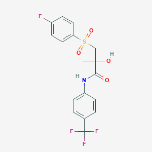 molecular formula C17H15F4NO4S B2831118 3-[(4-fluorophenyl)sulfonyl]-2-hydroxy-2-methyl-N-[4-(trifluoromethyl)phenyl]propanamide CAS No. 338956-16-4