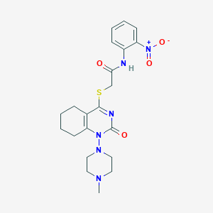 molecular formula C21H26N6O4S B2831133 2-((1-(4-methylpiperazin-1-yl)-2-oxo-1,2,5,6,7,8-hexahydroquinazolin-4-yl)thio)-N-(2-nitrophenyl)acetamide CAS No. 899756-07-1