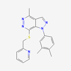molecular formula C20H19N5S B2831149 1-(3,4-二甲基苯基)-4-甲基-7-((吡啶-2-基甲基)硫代)-1H-吡咯并[3,4-d]嘧啶 CAS No. 1105237-90-8