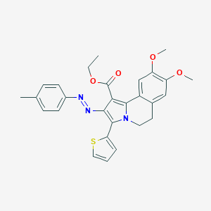molecular formula C28H27N3O4S B283115 2-(4-Methylphenylazo)-3-(2-thienyl)-8,9-dimethoxy-5,6-dihydropyrrolo[2,1-a]isoquinoline-1-carboxylic acid ethyl ester 