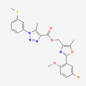 molecular formula C23H21BrN4O4S B2831153 (2-(5-bromo-2-methoxyphenyl)-5-methyloxazol-4-yl)methyl 5-methyl-1-(3-(methylthio)phenyl)-1H-1,2,3-triazole-4-carboxylate CAS No. 1223836-41-6