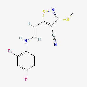 molecular formula C13H9F2N3S2 B2831159 5-[2-(2,4-Difluoroanilino)vinyl]-3-(methylsulfanyl)-4-isothiazolecarbonitrile CAS No. 338751-42-1
