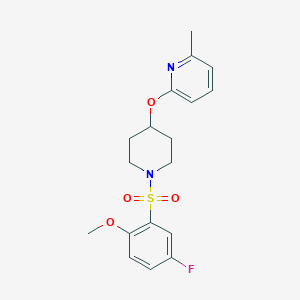 molecular formula C18H21FN2O4S B2831160 2-((1-((5-Fluoro-2-methoxyphenyl)sulfonyl)piperidin-4-yl)oxy)-6-methylpyridine CAS No. 1797147-38-6