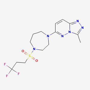 molecular formula C14H19F3N6O2S B2831170 3-Methyl-6-[4-(3,3,3-trifluoropropylsulfonyl)-1,4-diazepan-1-yl]-[1,2,4]triazolo[4,3-b]pyridazine CAS No. 2309573-73-5