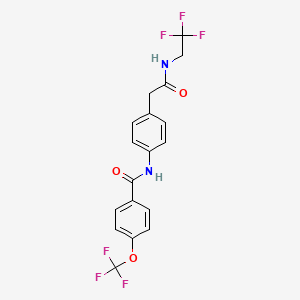 molecular formula C18H14F6N2O3 B2831171 N-(4-(2-oxo-2-((2,2,2-trifluoroethyl)amino)ethyl)phenyl)-4-(trifluoromethoxy)benzamide CAS No. 1421585-22-9