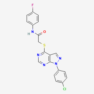 molecular formula C19H13ClFN5OS B2831173 2-((1-(4-chlorophenyl)-1H-pyrazolo[3,4-d]pyrimidin-4-yl)thio)-N-(4-fluorophenyl)acetamide CAS No. 861148-26-7