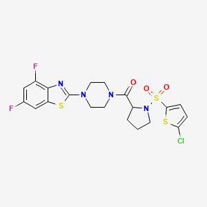 molecular formula C20H19ClF2N4O3S3 B2831213 (1-((5-Chlorothiophen-2-yl)sulfonyl)pyrrolidin-2-yl)(4-(4,6-difluorobenzo[d]thiazol-2-yl)piperazin-1-yl)methanone CAS No. 1101187-54-5