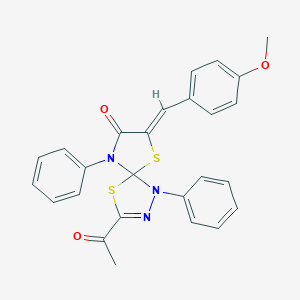 molecular formula C26H21N3O3S2 B283122 3-Acetyl-7-(4-methoxybenzylidene)-1,9-diphenyl-4,6-dithia-1,2,9-triazaspiro[4.4]non-2-en-8-one 