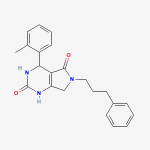 molecular formula C22H23N3O2 B2831226 6-(3-phenylpropyl)-4-(o-tolyl)-3,4,6,7-tetrahydro-1H-pyrrolo[3,4-d]pyrimidine-2,5-dione CAS No. 1021060-45-6