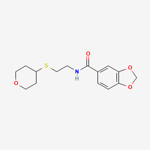 molecular formula C15H19NO4S B2831231 N-(2-((tetrahydro-2H-pyran-4-yl)thio)ethyl)benzo[d][1,3]dioxole-5-carboxamide CAS No. 1903126-33-9