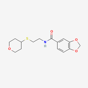 N-(2-((tetrahydro-2H-pyran-4-yl)thio)ethyl)benzo[d][1,3]dioxole-5-carboxamide