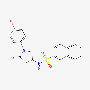 molecular formula C20H17FN2O3S B2831267 N-[1-(4-氟苯基)-5-氧代吡咯啉-3-基]萘-2-磺酰胺 CAS No. 896314-90-2