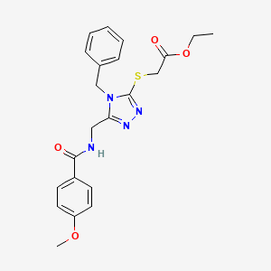 molecular formula C22H24N4O4S B2831276 Ethyl 2-[[4-benzyl-5-[[(4-methoxybenzoyl)amino]methyl]-1,2,4-triazol-3-yl]sulfanyl]acetate CAS No. 476435-20-8