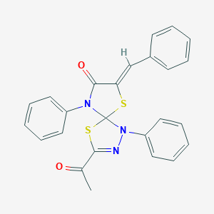 molecular formula C25H19N3O2S2 B283128 3-Acetyl-7-benzylidene-1,9-diphenyl-4,6-dithia-1,2,9-triazaspiro[4.4]non-2-en-8-one 