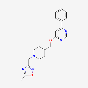 molecular formula C20H23N5O2 B2831280 5-Methyl-3-[[4-[(6-phenylpyrimidin-4-yl)oxymethyl]piperidin-1-yl]methyl]-1,2,4-oxadiazole CAS No. 2380009-43-6