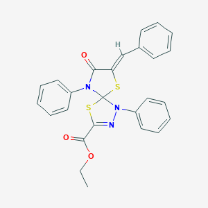 molecular formula C26H21N3O3S2 B283130 Ethyl 7-benzylidene-8-oxo-1,9-diphenyl-4,6-dithia-1,2,9-triazaspiro[4.4]non-2-ene-3-carboxylate 