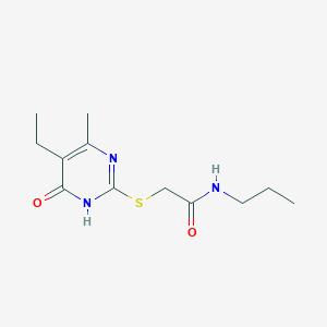 molecular formula C12H19N3O2S B2831302 2-((5-乙基-4-甲基-6-氧代-1,6-二氢嘧啶-2-基)硫)-N-丙基乙酰胺 CAS No. 922581-72-4