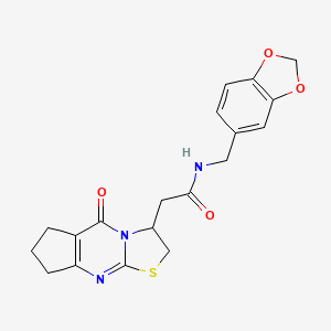N-(benzo[d][1,3]dioxol-5-ylmethyl)-2-(5-oxo-2,3,5,6,7,8-hexahydrocyclopenta[d]thiazolo[3,2-a]pyrimidin-3-yl)acetamide