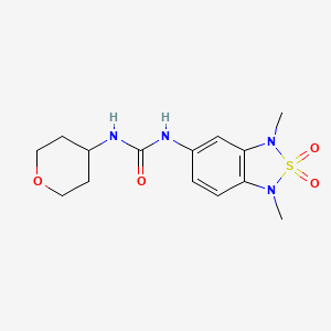 molecular formula C14H20N4O4S B2831319 1-(1,3-dimethyl-2,2-dioxido-1,3-dihydrobenzo[c][1,2,5]thiadiazol-5-yl)-3-(tetrahydro-2H-pyran-4-yl)urea CAS No. 2034485-04-4