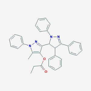 molecular formula C34H30N4O2 B283132 5-methyl-4',5'-dihydro-1,1',3',4'-tetraphenyl-3,5'-bis(1H-pyrazole)-4-yl propionate 