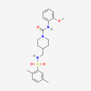 molecular formula C22H29N3O4S B2831325 4-((2,5-二甲基苯基磺酰氨基)甲基)-N-(2-甲氧苯基)哌啶-1-羧酰胺 CAS No. 1234946-44-1