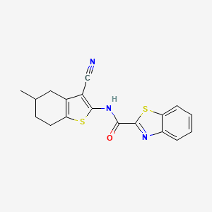 molecular formula C18H15N3OS2 B2831327 N-(3-cyano-5-methyl-4,5,6,7-tetrahydro-1-benzothiophen-2-yl)-1,3-benzothiazole-2-carboxamide CAS No. 330676-89-6
