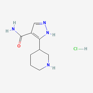 molecular formula C9H15ClN4O B2831335 3-(piperidin-3-yl)-1H-pyrazole-4-carboxamide hydrochloride CAS No. 2093702-63-5