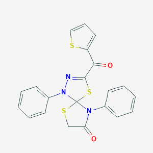molecular formula C21H15N3O2S3 B283134 1,9-Diphenyl-3-(2-thienylcarbonyl)-4,6-dithia-1,2,9-triazaspiro[4.4]non-2-en-8-one 