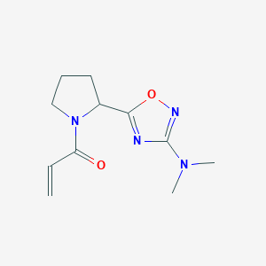 molecular formula C11H16N4O2 B2831347 1-[2-[3-(Dimethylamino)-1,2,4-oxadiazol-5-yl]pyrrolidin-1-yl]prop-2-en-1-one CAS No. 2108907-02-2