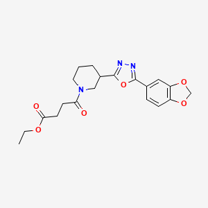 molecular formula C20H23N3O6 B2831351 Ethyl 4-(3-(5-(benzo[d][1,3]dioxol-5-yl)-1,3,4-oxadiazol-2-yl)piperidin-1-yl)-4-oxobutanoate CAS No. 1172711-89-5
