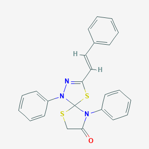 molecular formula C24H19N3OS2 B283136 1,9-Diphenyl-3-(2-phenylvinyl)-4,6-dithia-1,2,9-triazaspiro[4.4]non-2-en-8-one 