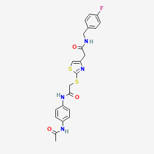 molecular formula C22H21FN4O3S2 B2831390 N-(4-acetamidophenyl)-2-((4-(2-((4-fluorobenzyl)amino)-2-oxoethyl)thiazol-2-yl)thio)acetamide CAS No. 941937-20-8