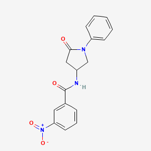 molecular formula C17H15N3O4 B2831392 3-硝基-N-(5-氧代-1-苯基吡咯烷-3-基)苯甲酰胺 CAS No. 896361-93-6