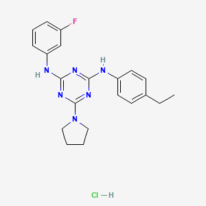 molecular formula C21H24ClFN6 B2831398 N2-(4-ethylphenyl)-N4-(3-fluorophenyl)-6-(pyrrolidin-1-yl)-1,3,5-triazine-2,4-diamine hydrochloride CAS No. 1179462-65-7
