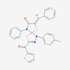 molecular formula C29H21N3O2S3 B283142 7-Benzylidene-1-(4-methylphenyl)-9-phenyl-3-(2-thienylcarbonyl)-4,6-dithia-1,2,9-triazaspiro[4.4]non-2-en-8-one 